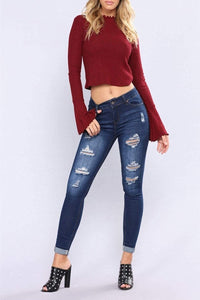 High Waist Butt Lift Stretch Ripped Skinny Jeans Distressed Denim - Easy Pickins Store