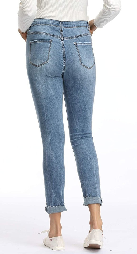 High Waist Butt Lift Stretch Ripped Skinny Jeans Distressed Denim - Easy Pickins Store