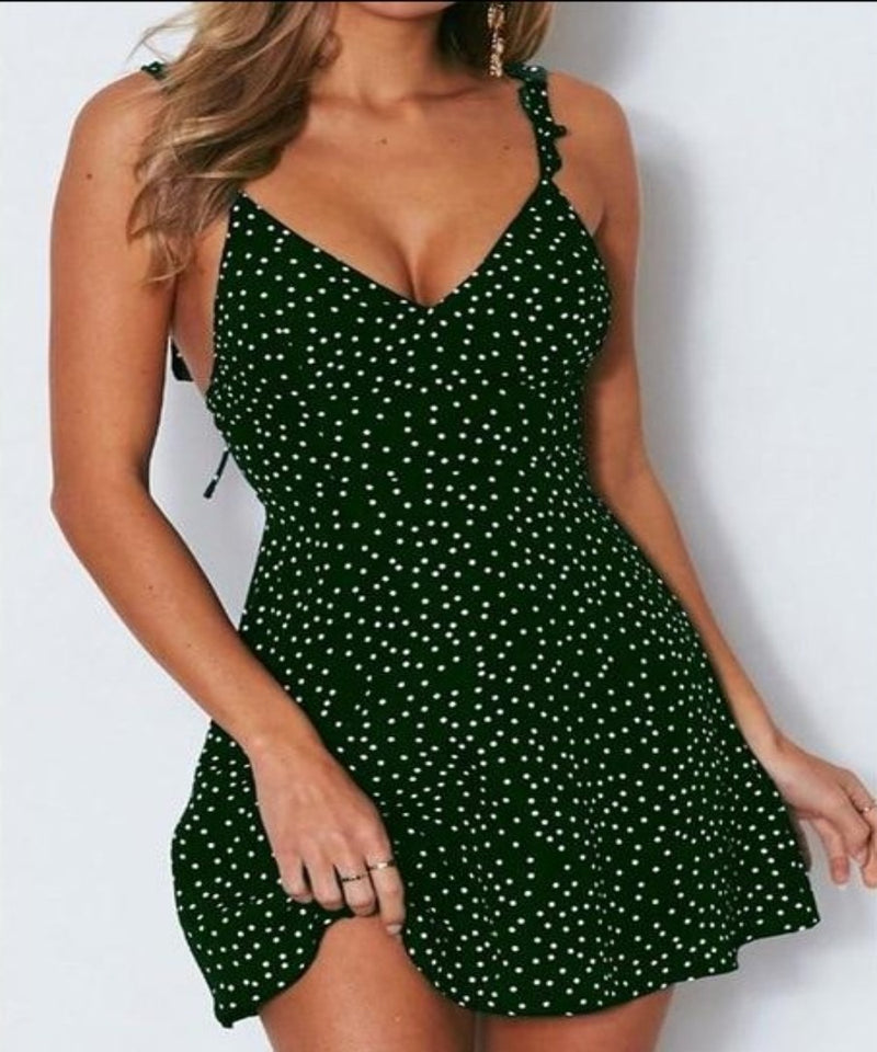 High Waist Dot Back Lacing Straps Mini Backless Dress - Easy Pickins Store