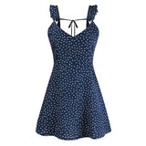 High Waist Dot Back Lacing Straps Mini Backless Dress - Easy Pickins Store