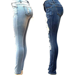 High Waist Elastic Plus Sizes Light Washed Skinny Pencil Jeans - Easy Pickins Store