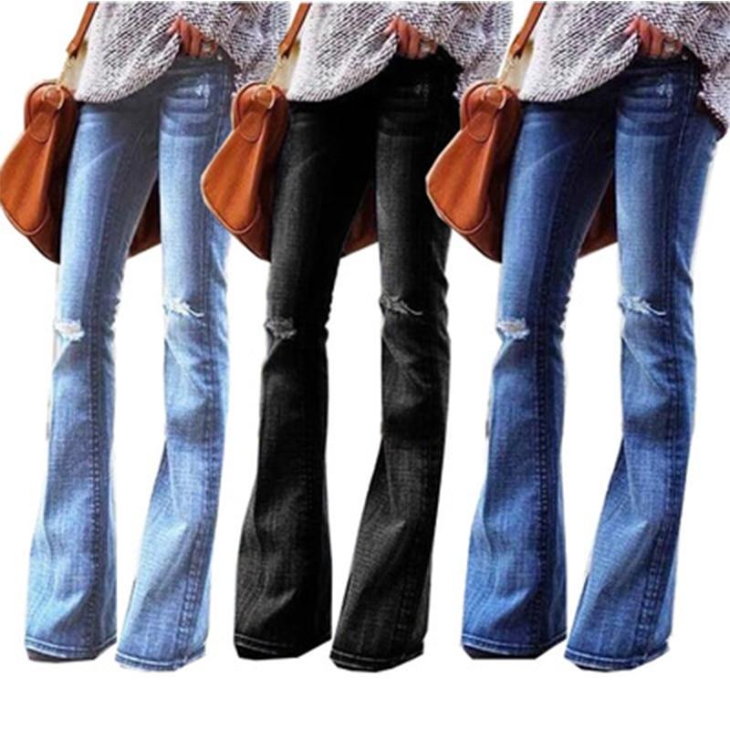 High Waist Flare Ripped Skinny Jeans Denim Wide Leg - Easy Pickins Store