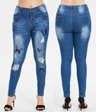 High Waist Hole Embroidery Printed Pockets Jeans - Easy Pickins Store