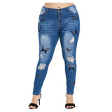 High Waist Hole Embroidery Printed Pockets Jeans - Easy Pickins Store