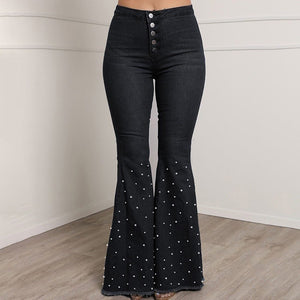 High Waist Jeans Button Tassel Bell Bottom - Easy Pickins Store