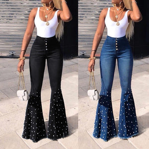 High Waist Jeans Button Tassel Bell Bottom - Easy Pickins Store