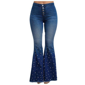 High Waist Jeans Button Tassel Bell Bottom - Easy Pickins Store