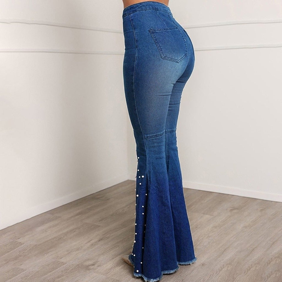 High Waist Jeans Button Tassel Bell Bottom - Easy Pickins Store