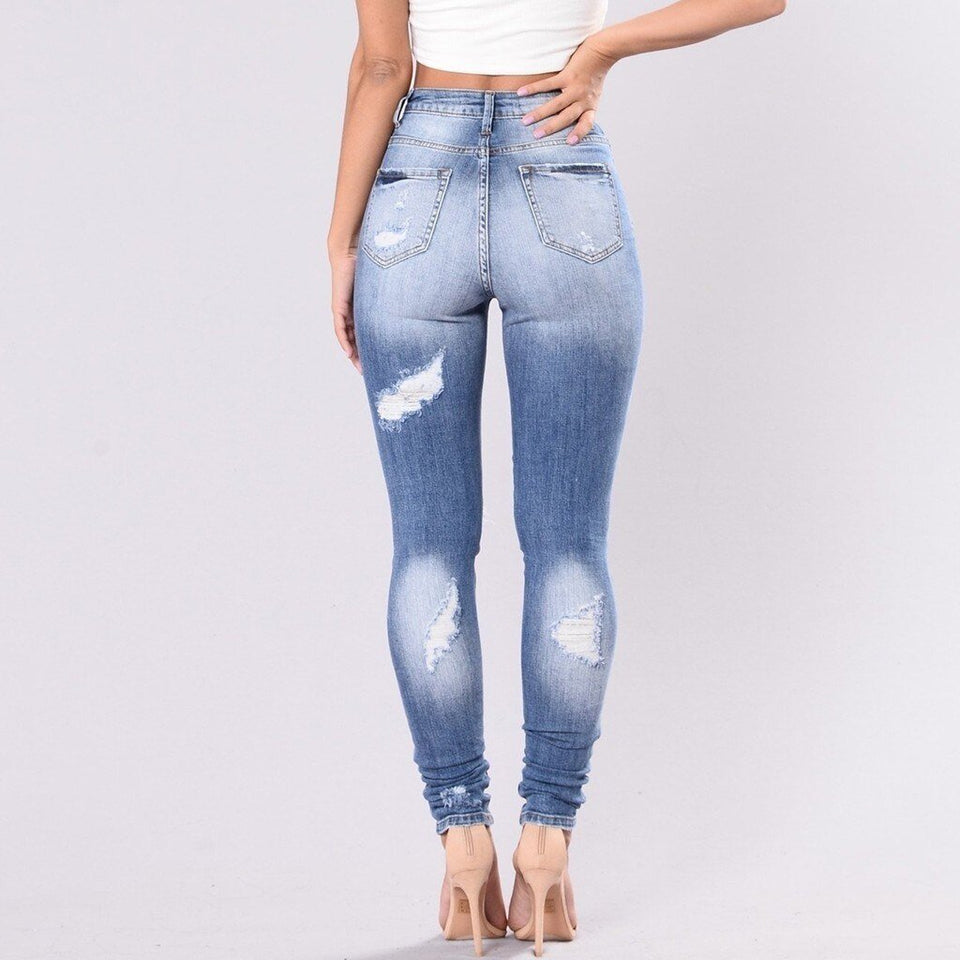 High Waist Jeans Denim Hole Button - Easy Pickins Store