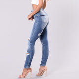 High Waist Jeans Denim Hole Button - Easy Pickins Store