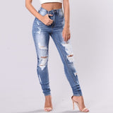 High Waist Jeans Denim Hole Button - Easy Pickins Store