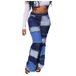 High Waist Jeans Patch Splice Slim Pocket - Easy Pickins Store