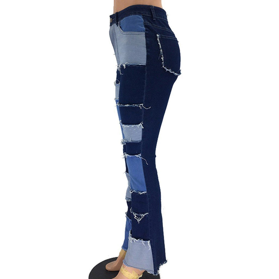 High Waist Jeans Patch Splice Slim Pocket - Easy Pickins Store