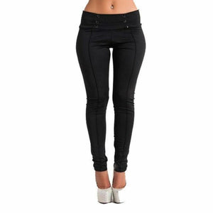 High Waist Long Button Slim Pants - Easy Pickins Store