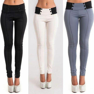 High Waist Long Button Slim Pants - Easy Pickins Store