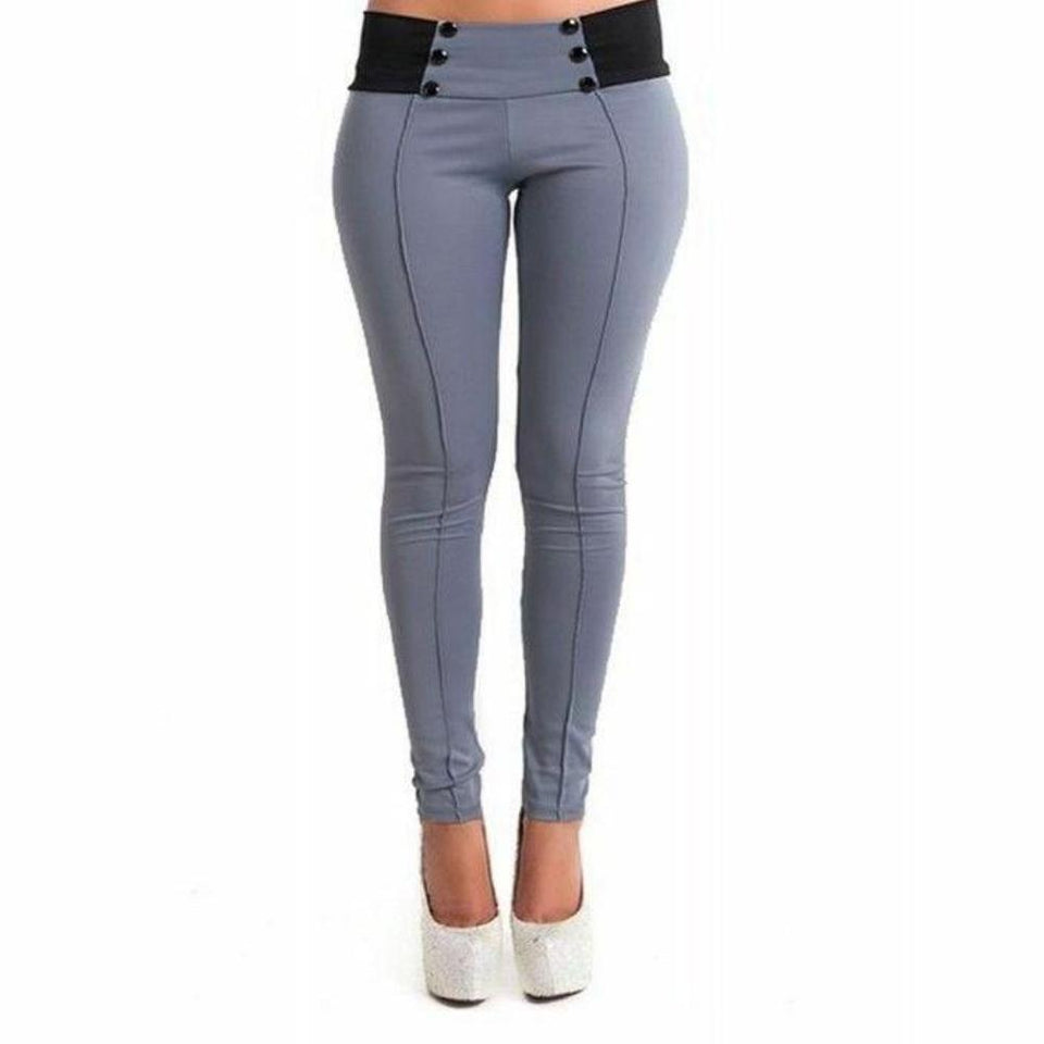 High Waist Long Button Slim Pants - Easy Pickins Store