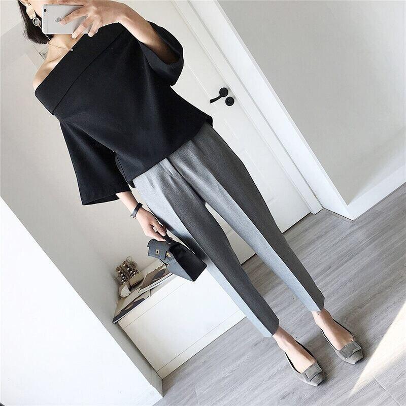 High Waist Long Pants Loose Straight Black Grey - Easy Pickins Store