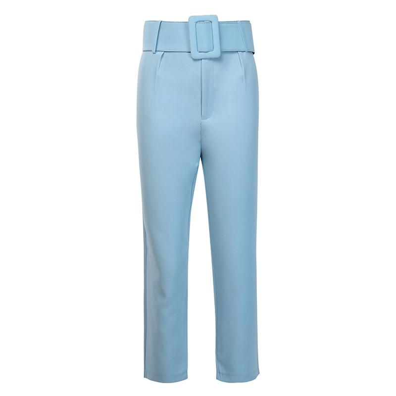 High Waist Pencil Pants Belt Ankle Length Zipper Straight Leg - Easy Pickins Store