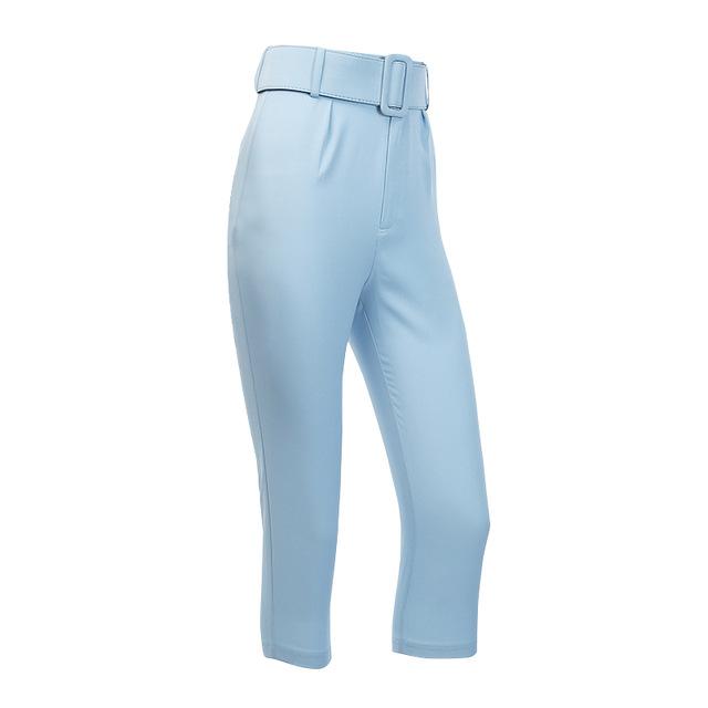 High Waist Pencil Pants Belt Ankle Length Zipper Straight Leg - Easy Pickins Store