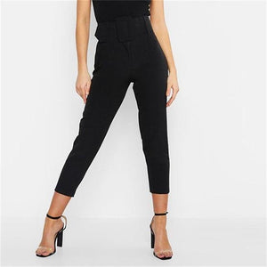 High Waist Pencil Pants Belt Ankle Length Zipper Straight Leg - Easy Pickins Store
