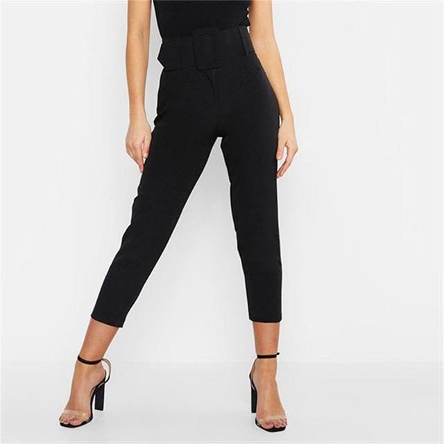 High Waist Pencil Pants Belt Ankle Length Zipper Straight Leg - Easy Pickins Store