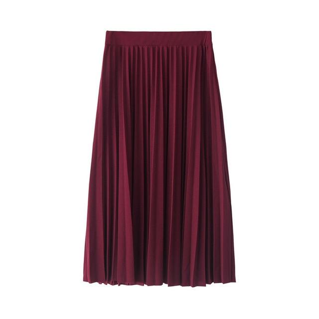 High Waist Pleated Solid Color Half Length Elastic Skirt - Easy Pickins Store