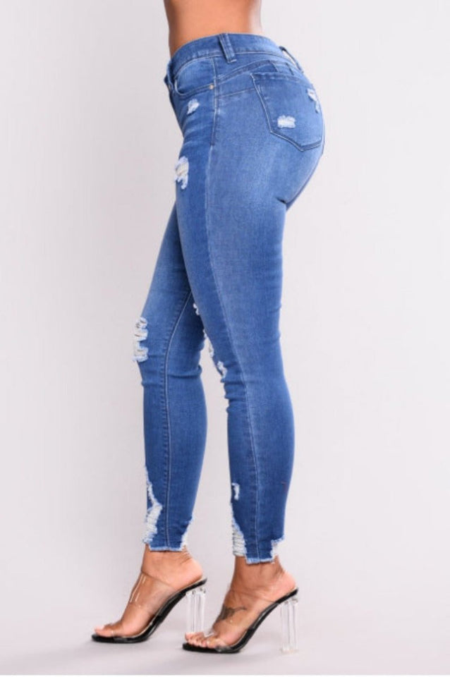 High Waist Push Up Ripped Stretch Jeans Denim - Easy Pickins Store