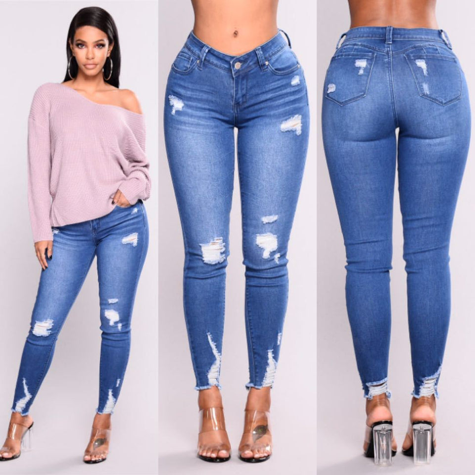 High Waist Push Up Ripped Stretch Jeans Denim - Easy Pickins Store