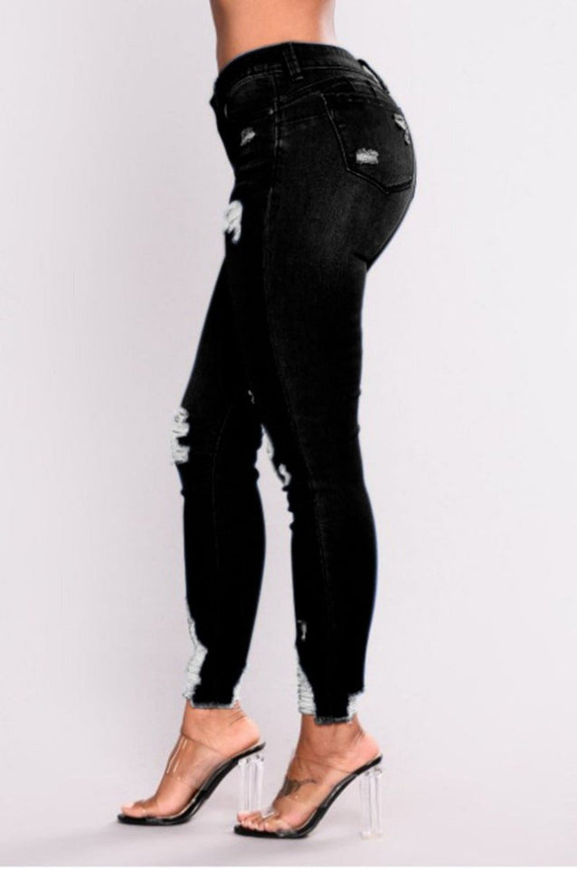 High Waist Push Up Ripped Stretch Jeans Denim - Easy Pickins Store
