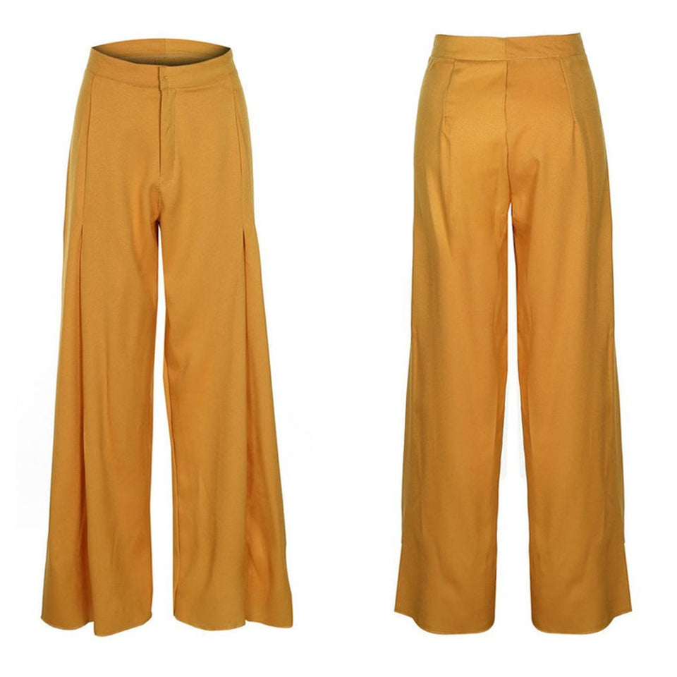High Waist Wide Leg Pants Loose Office Long Yellow White Elegant - Easy Pickins Store