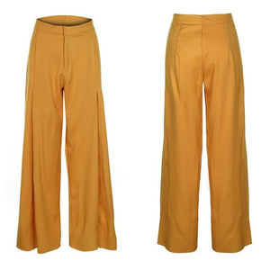 High Waist Wide Leg Pants Loose Office Long Yellow White Elegant - Easy Pickins Store