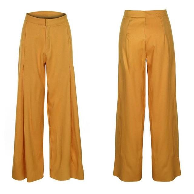 High Waist Wide Leg Pants Loose Office Long Yellow White Elegant - Easy Pickins Store