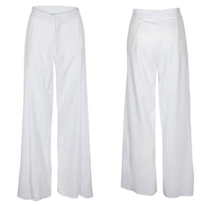 High Waist Wide Leg Pants Loose Office Long Yellow White Elegant - Easy Pickins Store