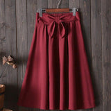 High Waist With Belt Midi Knee Length A line Skirt - Easy Pickins Store