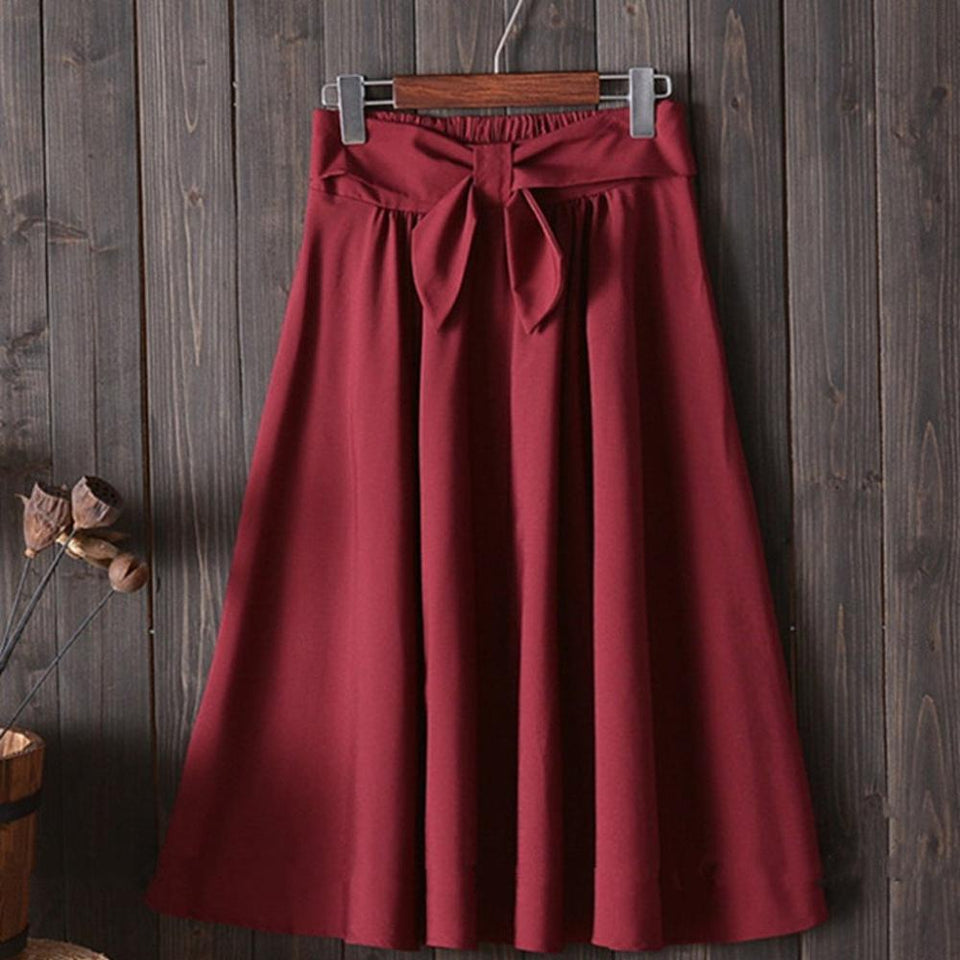 High Waist With Belt Midi Knee Length A line Skirt - Easy Pickins Store