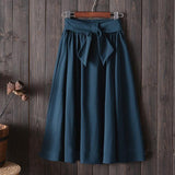 High Waist With Belt Midi Knee Length A line Skirt - Easy Pickins Store
