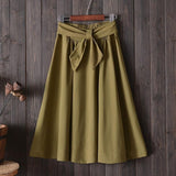 High Waist With Belt Midi Knee Length A line Skirt - Easy Pickins Store