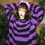 Hit Color Stripes T Shirt O Neck Loose - Easy Pickins Store