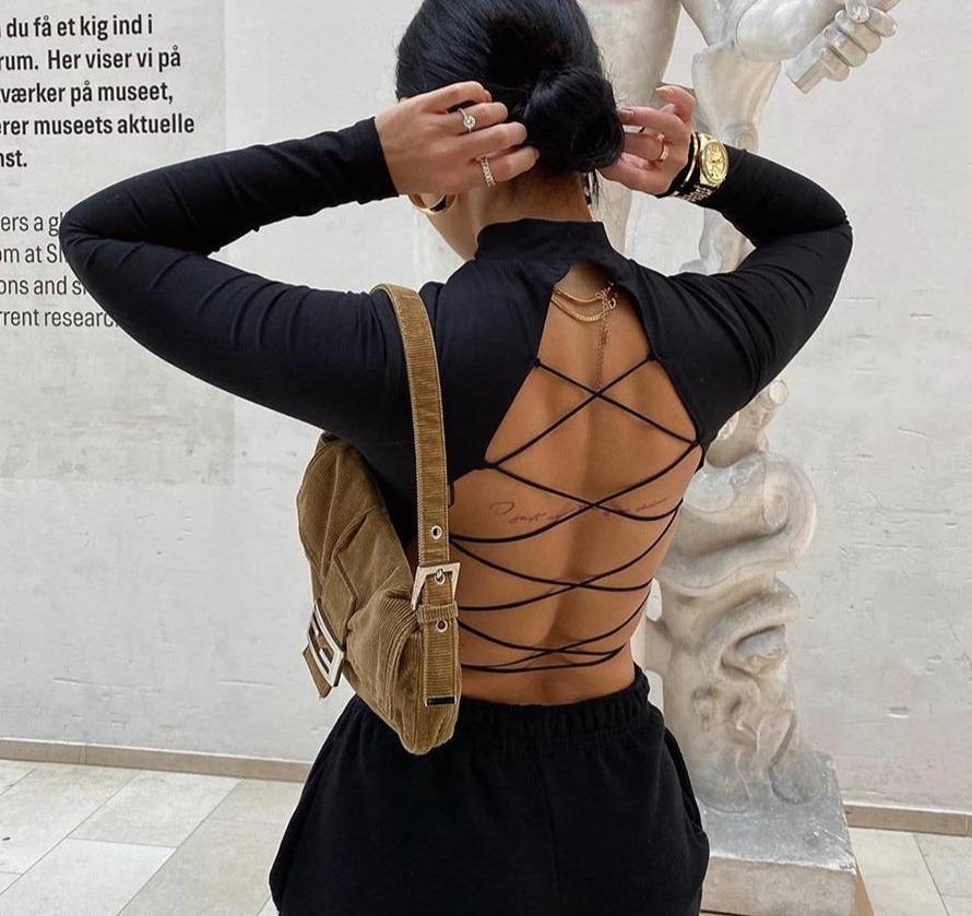 Hollow Out Backless Long Sleeve T-Shirt - Easy Pickins Store