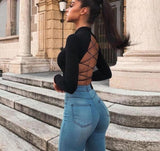 Hollow Out Backless Long Sleeve T-Shirt - Easy Pickins Store