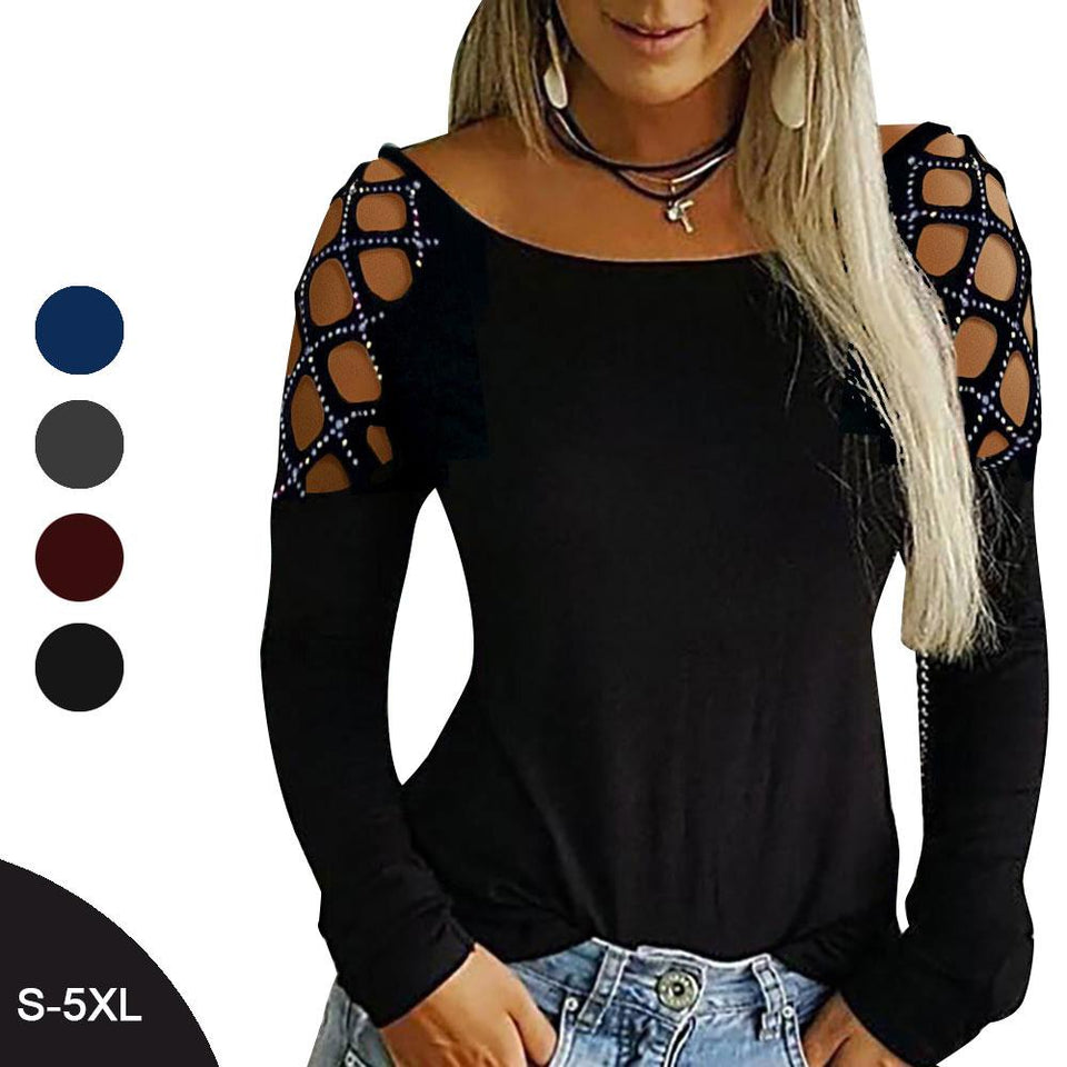 Hollow Out T-shirt Long Sleeve Plus Size - Easy Pickins Store