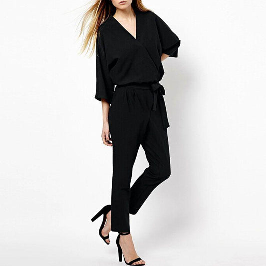 Jumpsui Black V Neck Long Romper - Easy Pickins Store