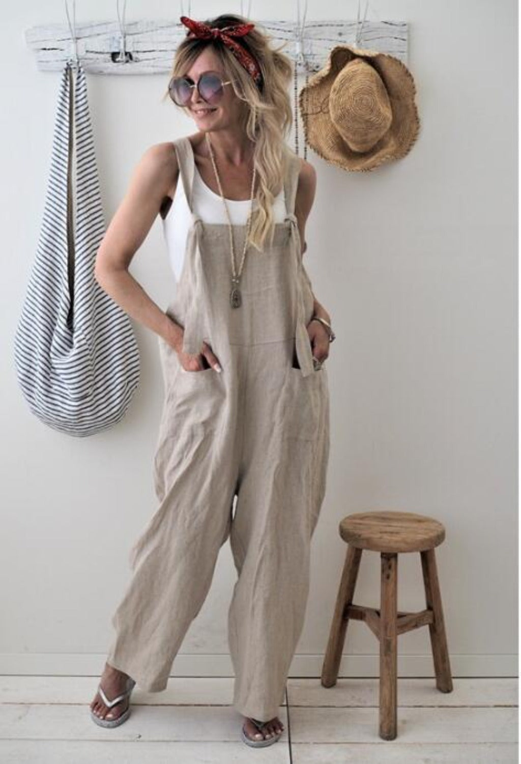 Jumpsuit Cotton Linen Loose - Easy Pickins Store