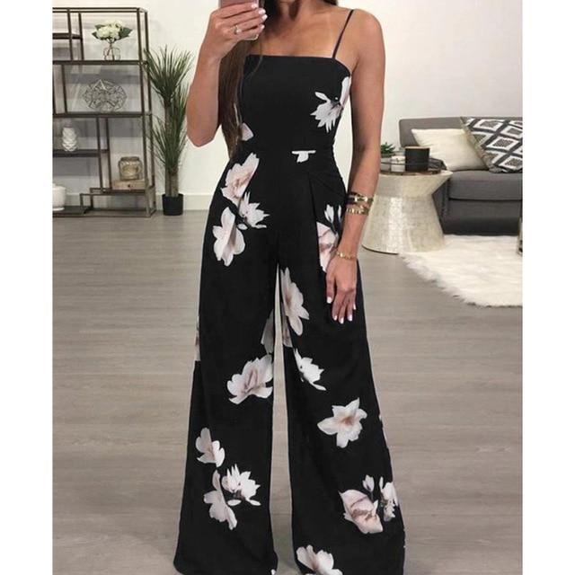 Jumpsuit Loose Floral Printed Wide Leg - Easy Pickins Store