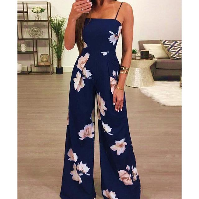 Jumpsuit Loose Floral Printed Wide Leg - Easy Pickins Store