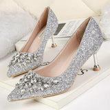 Kitten High Heels Rhinestone Pumps Sequins Gold Silver - Easy Pickins Store