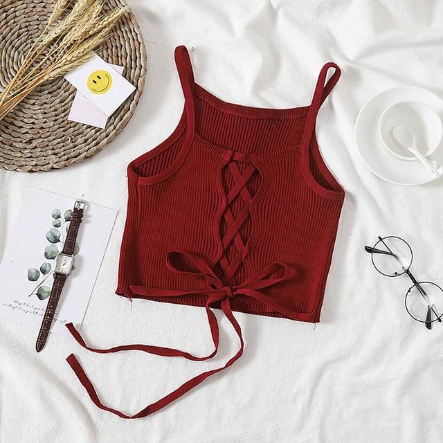Knitted Sexy Spaghetti Club Skinny Tank Crop Top - Easy Pickins Store