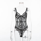 Lace Bodysuit One Piece Backless Jumpsuit Sheer Teddy Straps - Easy Pickins Store