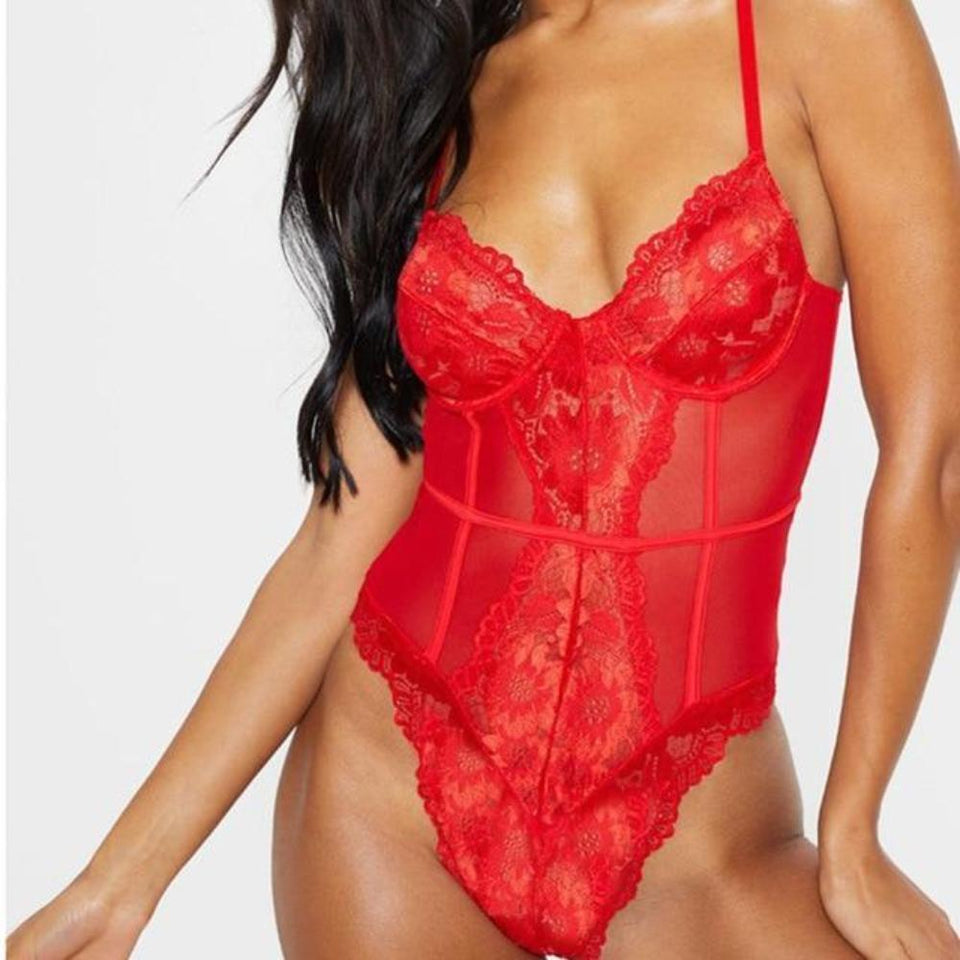 Lace Bodysuit One Piece Backless Jumpsuit Sheer Teddy Straps - Easy Pickins Store