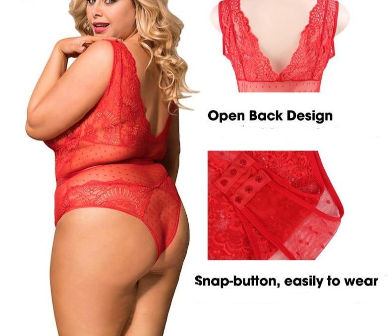 Lace Bodysuit Plus Sizes V Neck Jumpsuit - Easy Pickins Store